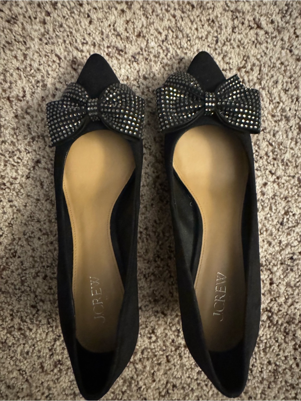 J. Crew Black Kitten Heels with Crystal Bow Accent